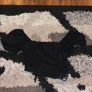 wild fable black ruched crop top with ties